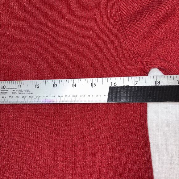 Y2K Vintage Liz Claiborne Red Shimmer Ruffle Trim Holiday Sweater L - Picture 11 of 13